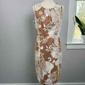 Talbots Floral Sheath Dress Size 8 Sleeveless Crewneck Knee Length